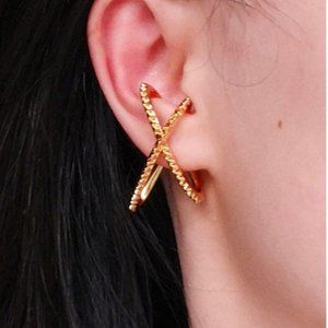 Clip On/Hook On Earrings - Gold Criss Cross